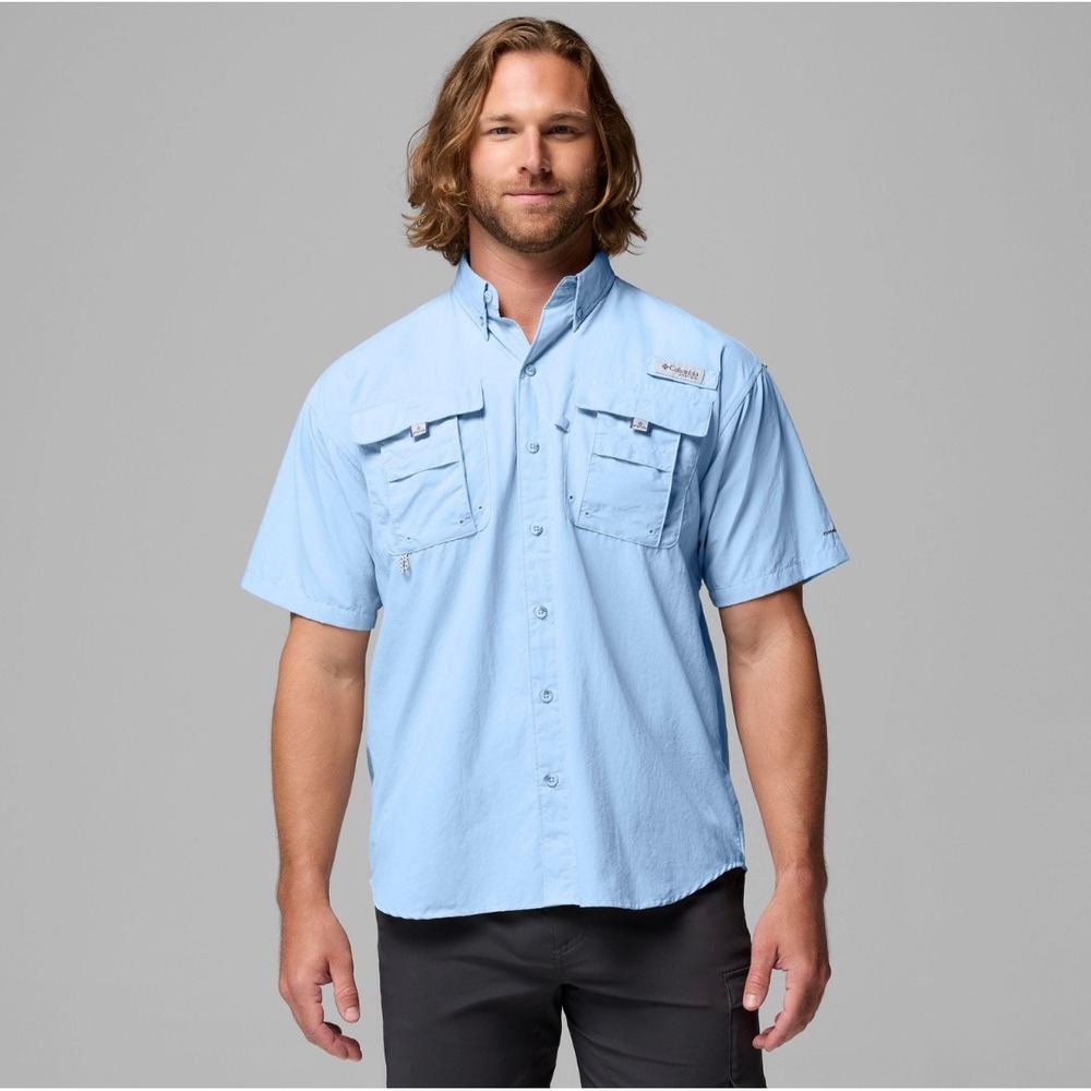 Columbia PFG Bahama II Short Sleeve Fishing Shirt Blue Mens XL FM7047-458